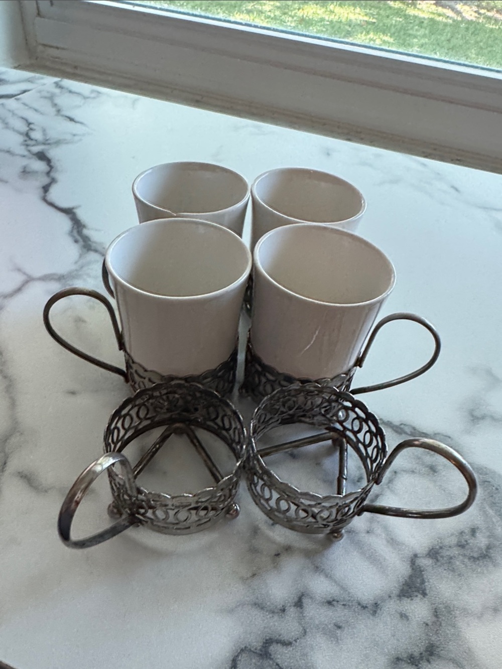 Vintage Enoch Wedgewood LTD England Ceramic Espresso Cup w/Holders-Set of 4